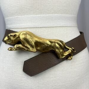 Vintage 70s CHRISTOPHER ROSS Panther‎ Jaguar Belt Signed 1976 Gold Plated Buckle